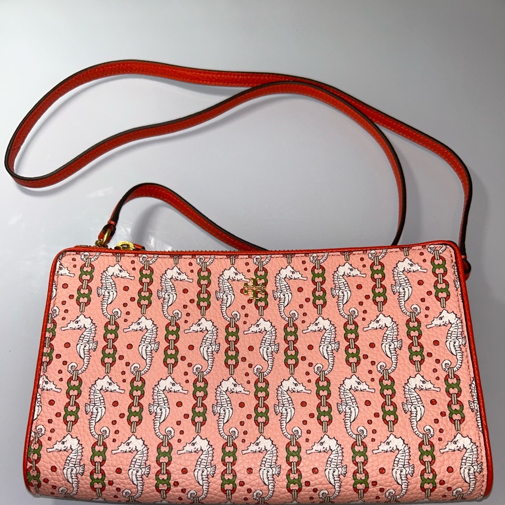 Women's Coral Seahorse Print Crossbody Bag - Picture 3 of 11